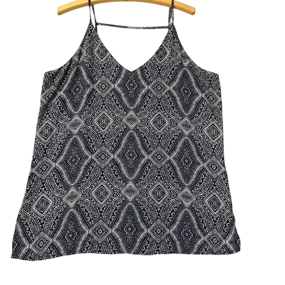 Suzy‎ Shier White and Black Abstract Geometric Strappy Racer Back Top Sz XL